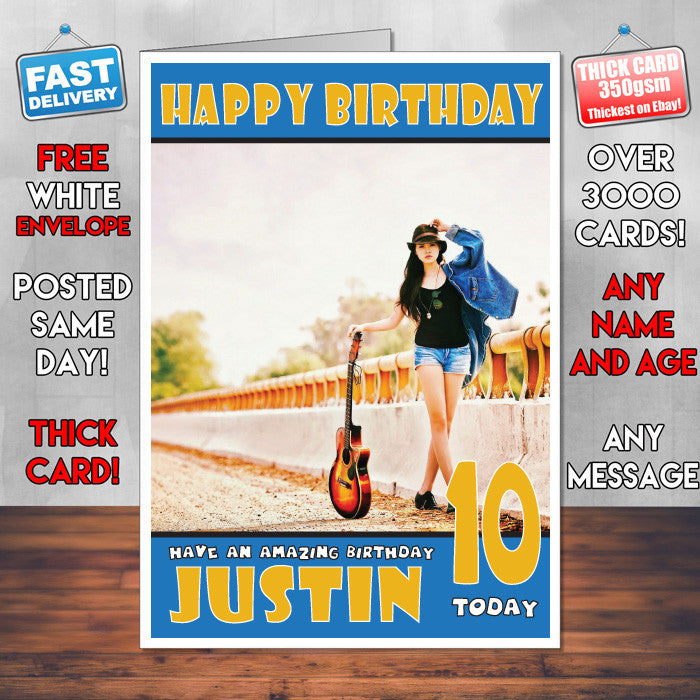 Personalised Guitar Girl Celebrity Inspired Style Birthday Card (SA)