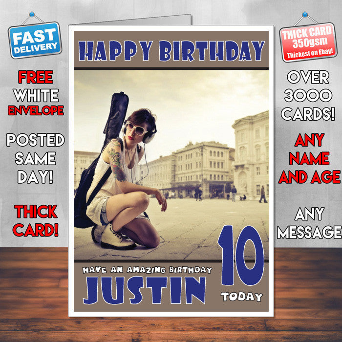 Personalised Guitars Musician Celebrity Inspired Style Birthday Card (SA)