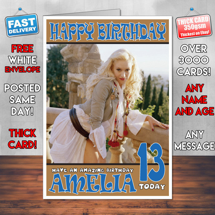 Personalised Gwen Stefani 2 Celebrity Inspired Style Birthday Card (SA) – Personalised Gwen Stefani 2 Celebrity Birthday Card