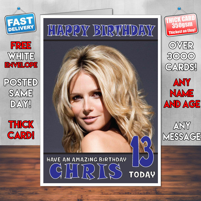 Personalised Heidi Klum 1 INSPIRED THEME Celebrity Birthday Card (SA)