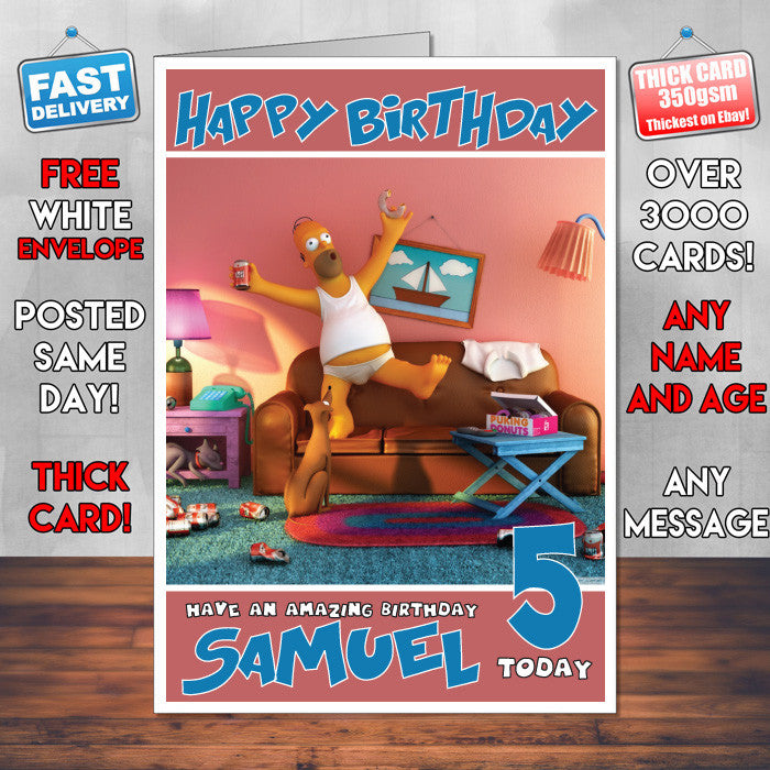 Personalised Homer Simpson Style Inspired Cartoon Birthday Card (SA)