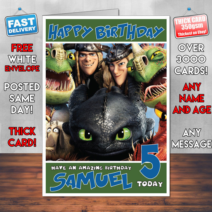 Personalised How To Train Your Dragon 2 Style Inspired Cartoon Birthday Card (SA)