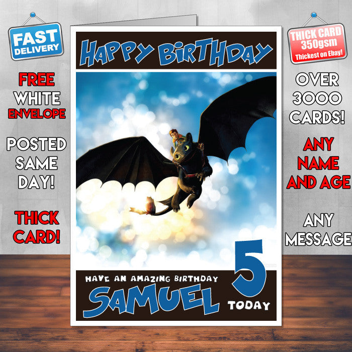 Personalised How To Train Your Dragon Movie Style Inspired Cartoon Birthday Card (SA)
