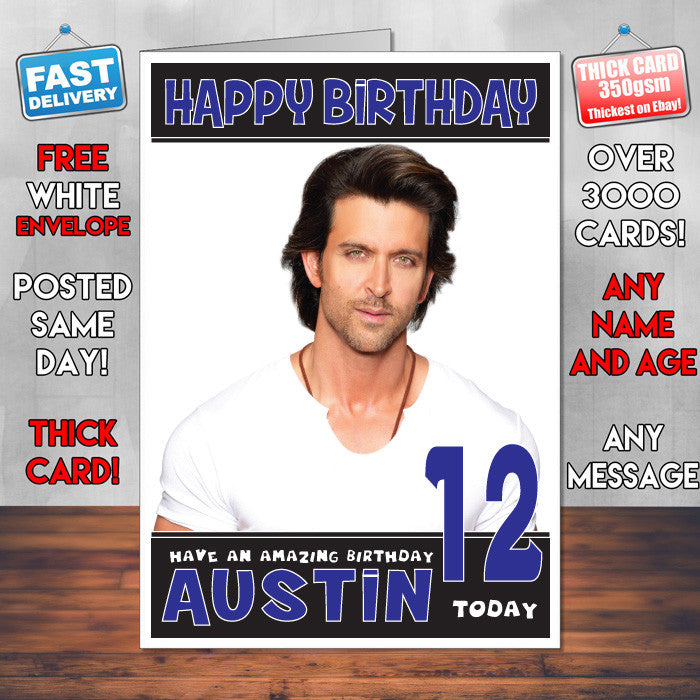 Personalised Hrithik Roshan INSPIRED THEME Celebrity Birthday Card (SA)