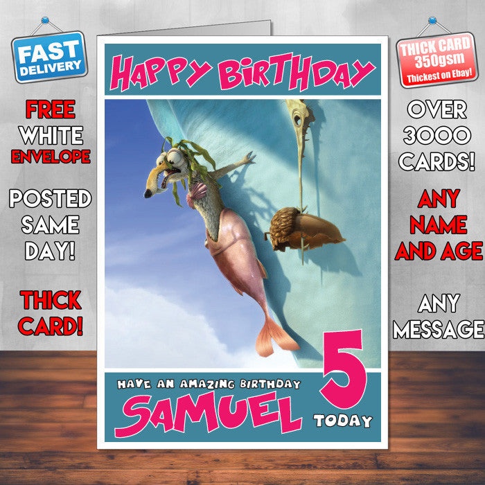 Personalised Ice Age 4 Continental Drift Style Inspired Cartoon Birthday Card (SA)