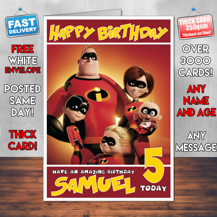 Personalised Incredibles Style Inspired Cartoon Birthday Card (SA)