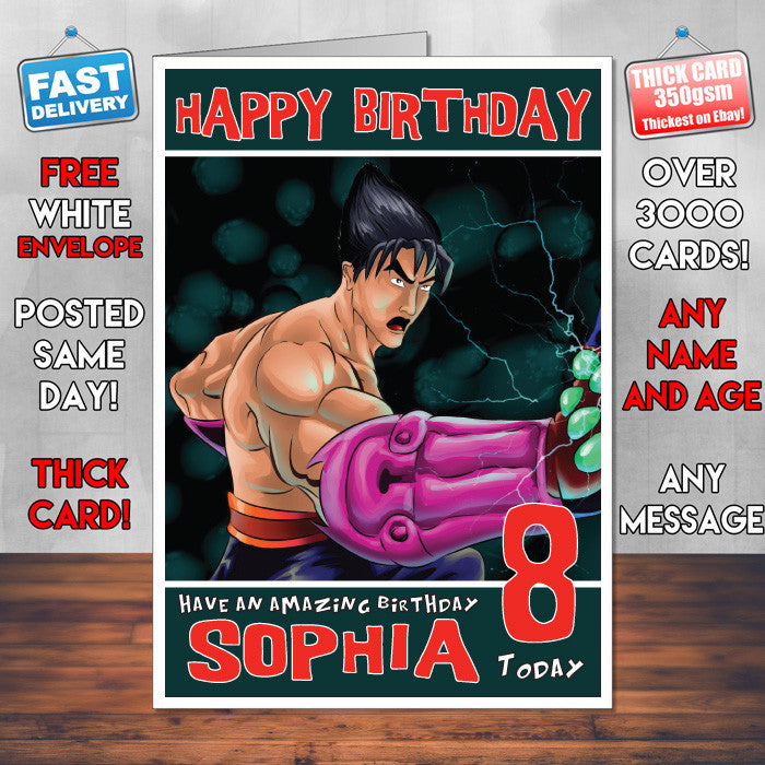 Personalised Jin Kazama Style Inspired Cartoon Birthday Card (SA)