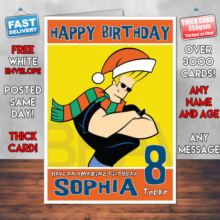 Personalised Johnny Bravo Style Inspired Cartoon Birthday Card (SA)
