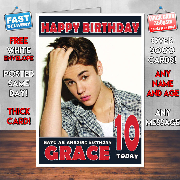 Personalised Justin Bieber 2 Celebrity Inspired Style Birthday Card (SA)