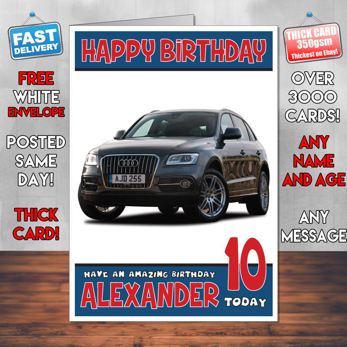 Personalised Kids - Adults - Audi-10 Cars Birthday Card (SA)