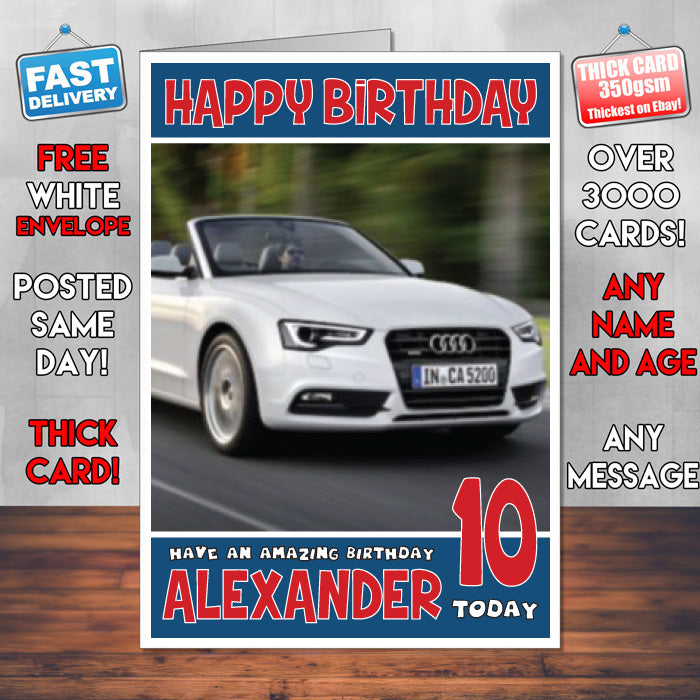 Personalised Kids - Adults - Audi-11 Cars Birthday Card (SA)