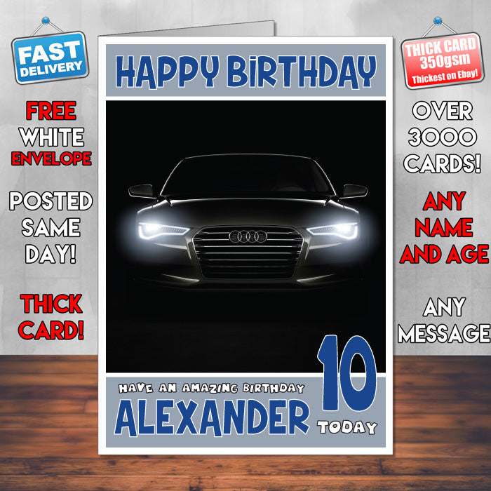 Personalised Kids - Adults - Audi-14 Cars Birthday Card (SA)
