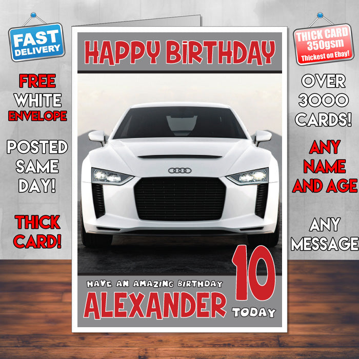 Personalised Kids - Adults - Audi-4 Cars Birthday Card (SA)