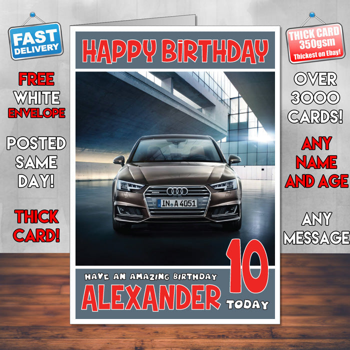 Personalised Kids - Adults - Audi-5 Cars Birthday Card (SA)