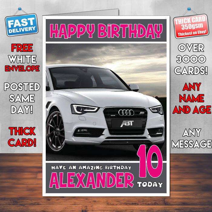 Personalised Kids - Adults - Audi-6 Cars Birthday Card (SA)