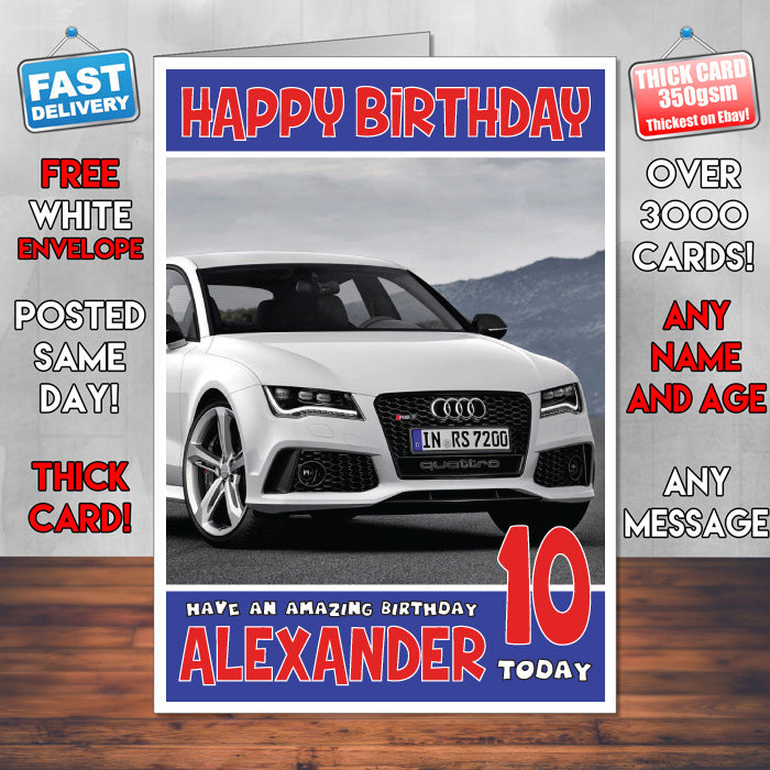 Personalised Kids - Adults - Audi-7 Cars Birthday Card (SA)