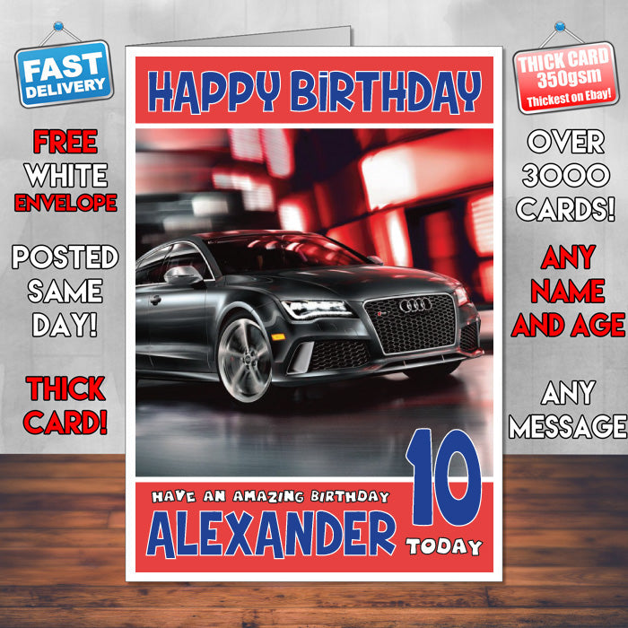 Personalised Kids - Adults - Audi-8 Cars Birthday Card (SA)