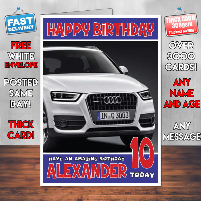 Personalised Kids - Adults - Audi-9 Cars Birthday Card (SA)
