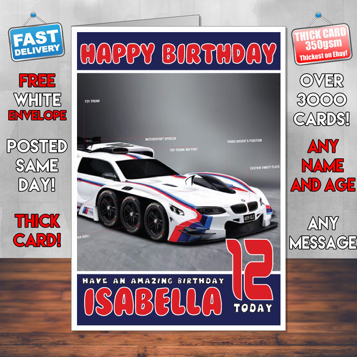 Personalised Kids - Adults - BMW-4 Cars Birthday Card (SA)