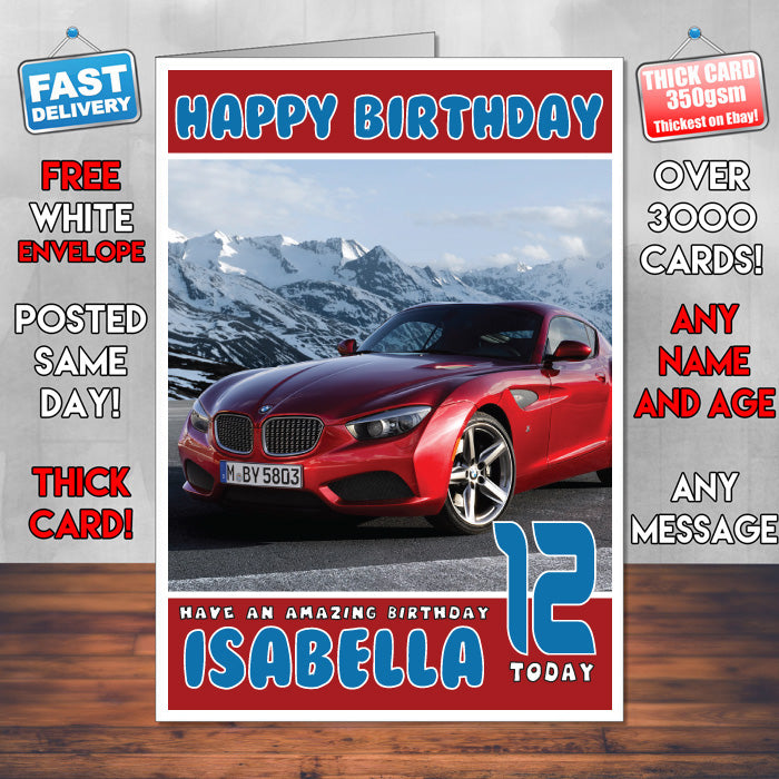 Personalised Kids - Adults - BMW-8 Cars Birthday Card (SA)