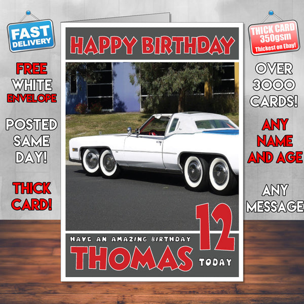 Personalised Kids - Adults - Cadillac-10 Cars Birthday Card