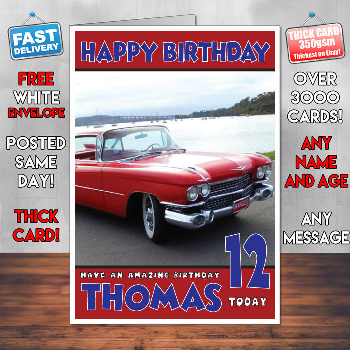 Personalised Kids - Adults - Cadillac-18 Cars Birthday Card (SA)