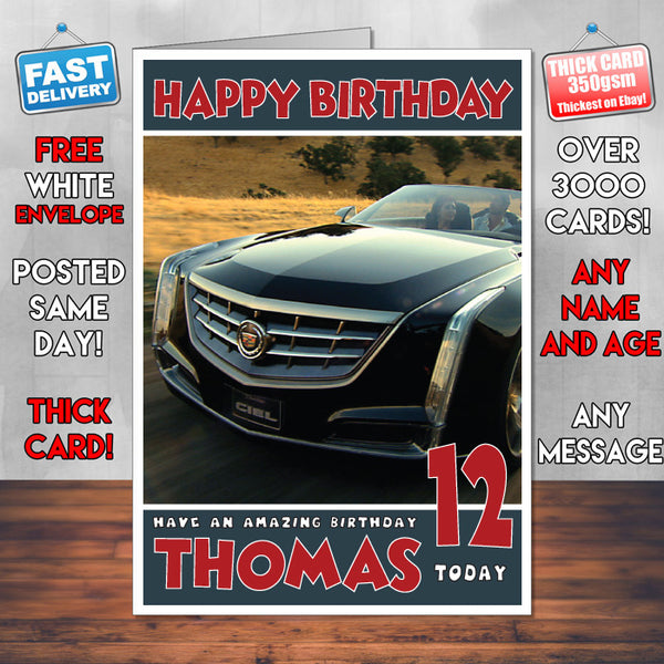 Personalised Kids - Adults - Cadillac-4 Cars Birthday Card