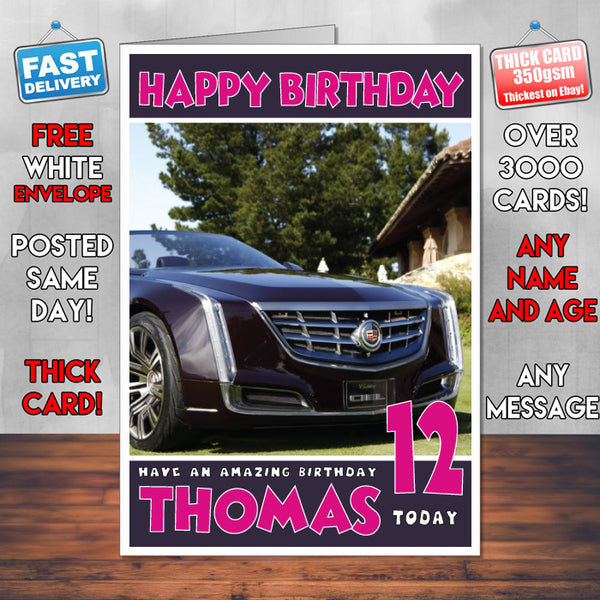 Personalised Kids - Adults - Cadillac-7 Cars Birthday Card