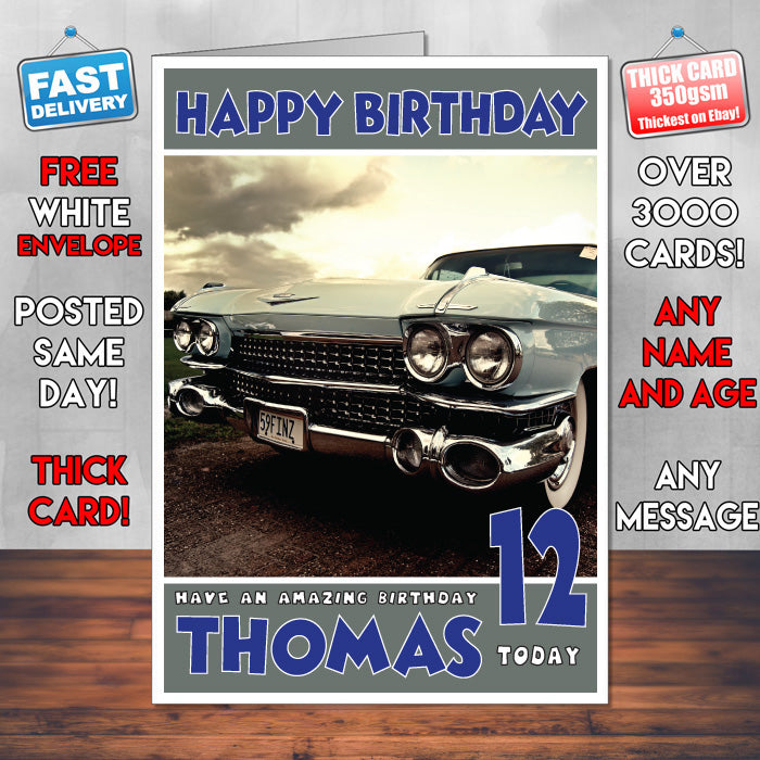 Personalised Kids - Adults - Cadillac-9 Cars Birthday Card (SA)