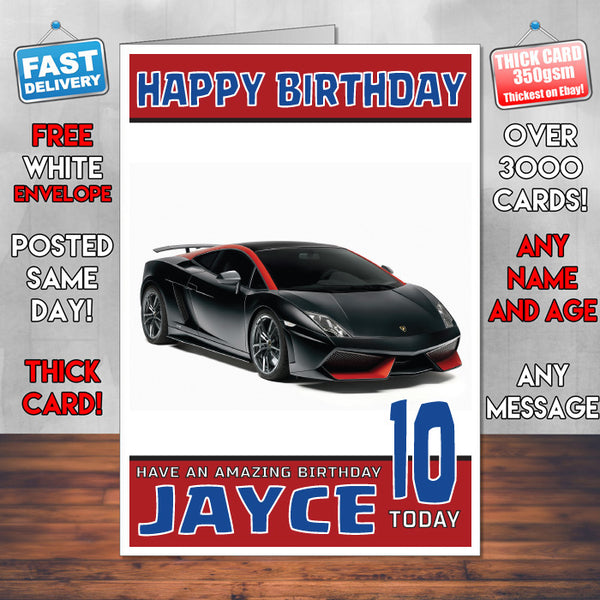 Personalised Kids - Adults - Lamborghini-11 Birthday Card