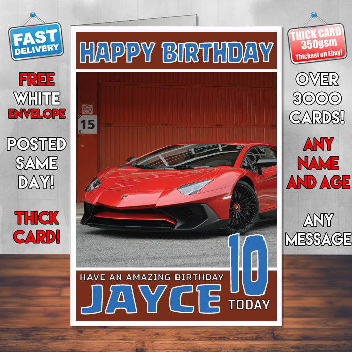 Personalised Kids - Adults - Lamborghini-14 Birthday Card (SA)