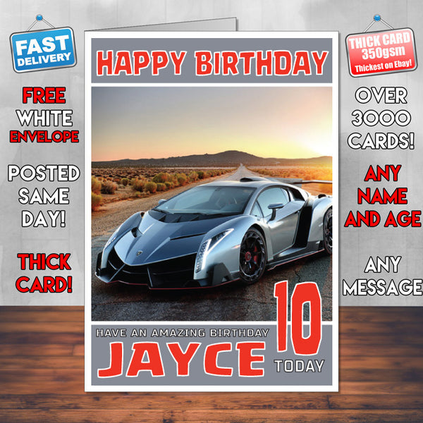 Personalised Kids - Adults - Lamborghini-16 Birthday Card