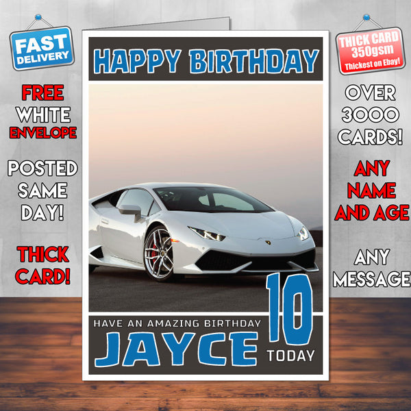 Personalised Kids - Adults - Lamborghini-19 Birthday Card