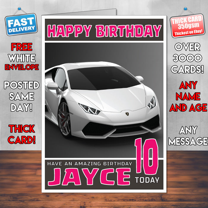 Personalised Kids - Adults - Lamborghini-20 Birthday Card (SA)