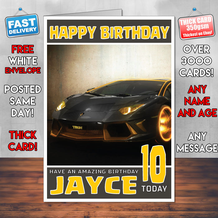 Personalised Kids - Adults - Lamborghini-3 Birthday Card (SA)