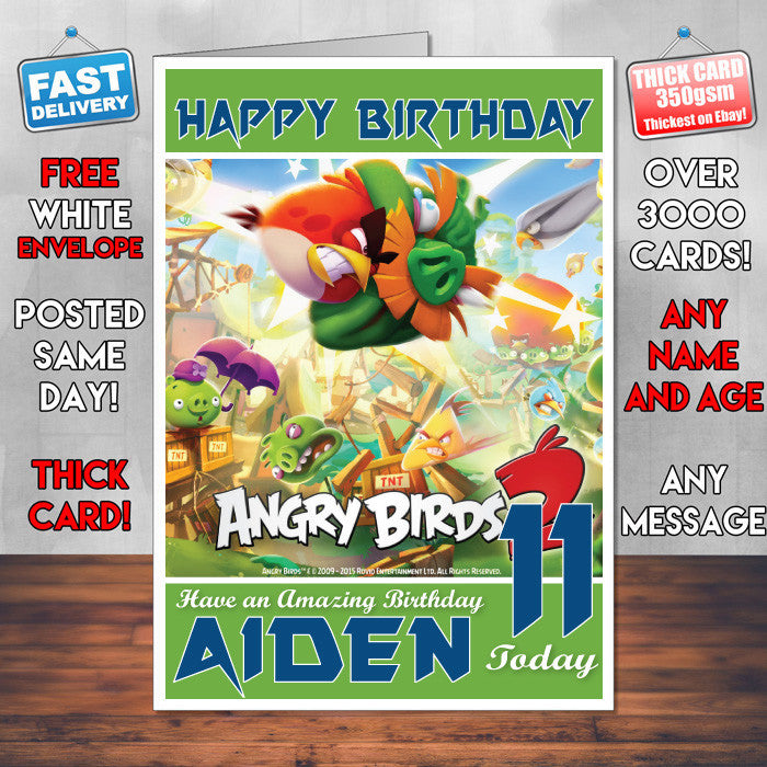 Personalised Kids Angry Birds 2 Attack Game Inspired Style Birthday Card (SA)