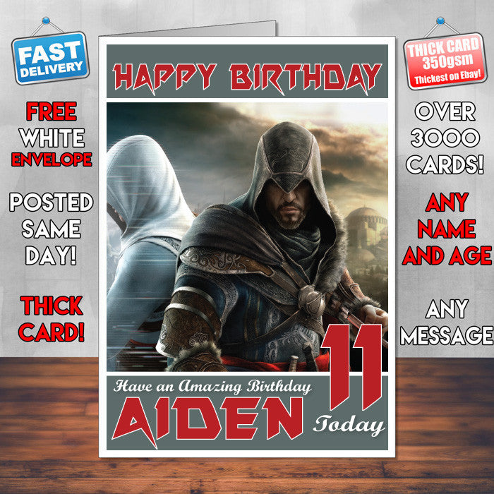 Personalised Kids Assassins Creed Revelations Game Inspired Style Birthday Card (SA)