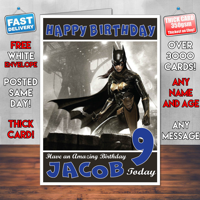 Personalised Kids Batman Arkham Knight Batgirl Game Inspired Style Birthday Card (SA)