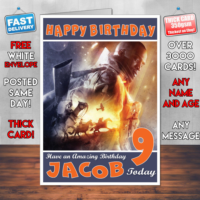 Personalised Kids Battlefield 1 Xbox Game Inspired Style Birthday Card (SA)