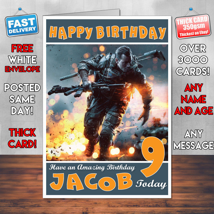 Personalised Kids Battlefield 4 China Rising Game Inspired Style Birthday Card (SA)