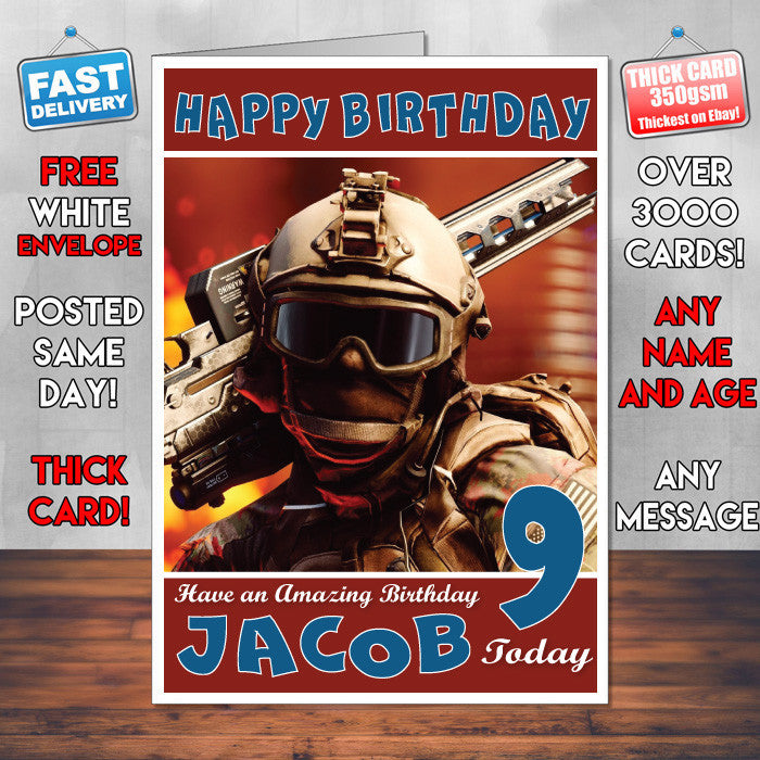 Personalised Kids Battlefield 4 Recon Sniper Game Inspired Style Birthday Card (SA)