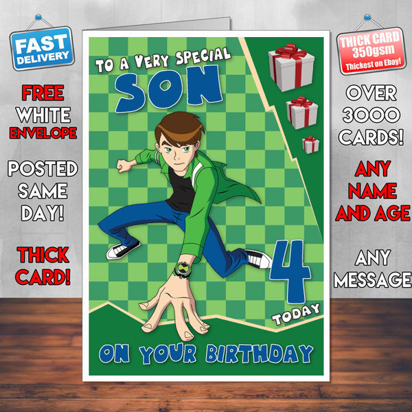 Personalised Kids Inspired Ben 10 Alien Force Birthday Card (SA)