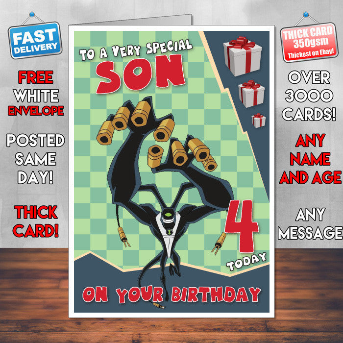 Personalised Kids Inspired Ben 10 Feedback Birthday Card (SA)