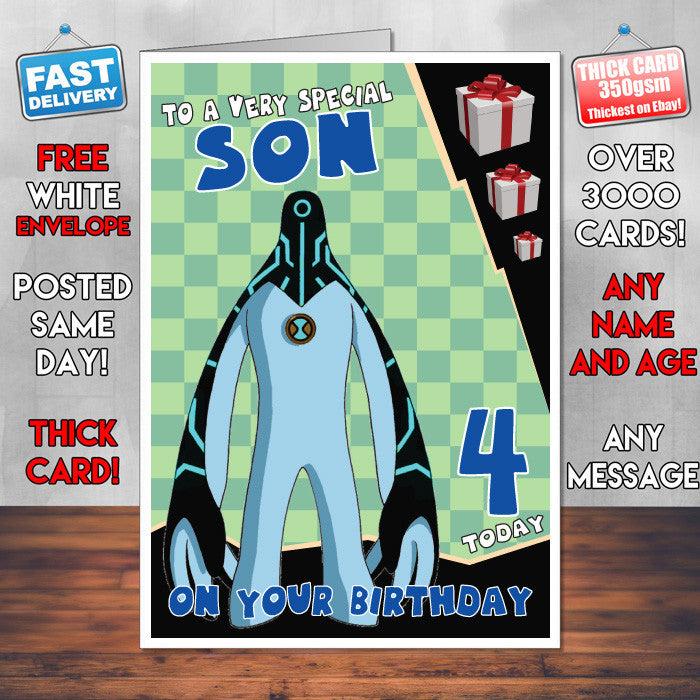 Personalised Kids Inspired Ben 10 Techno Bubble Birthday Card (SA)