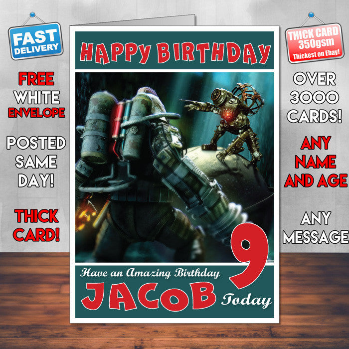 Personalised Kids Bioshock 3 Game Inspired Style Birthday Card (SA)
