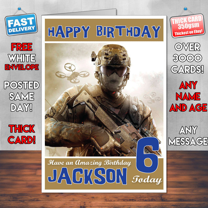 Personalised Kids Call Of Duty Black Ops 2 Game Inspired Style Birthday Card (SA)