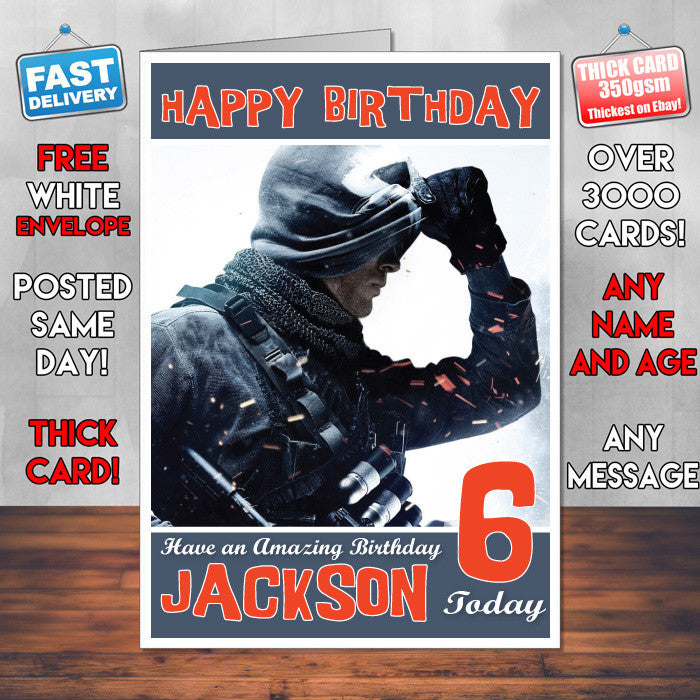 Personalised Kids Call Of Duty Ghost Game Inspired Style Birthday Card (SA)