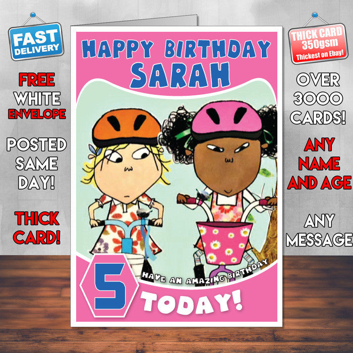 Personalised Kids Inspired Charlie And Lola 4 Style Theme Personalised Kidshows Birthday Card (SA)