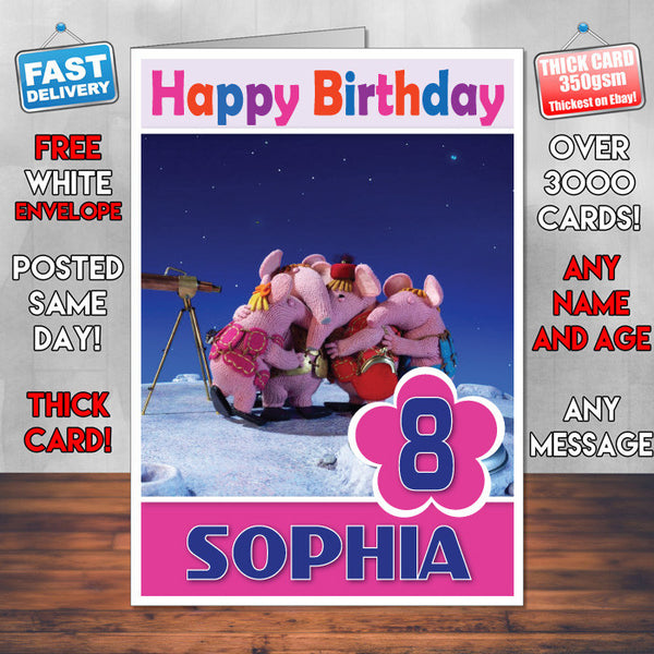 Personalised Kids Inspired Clangers 5 Style Theme Personalised Kidshows Birthday Card (SA)
