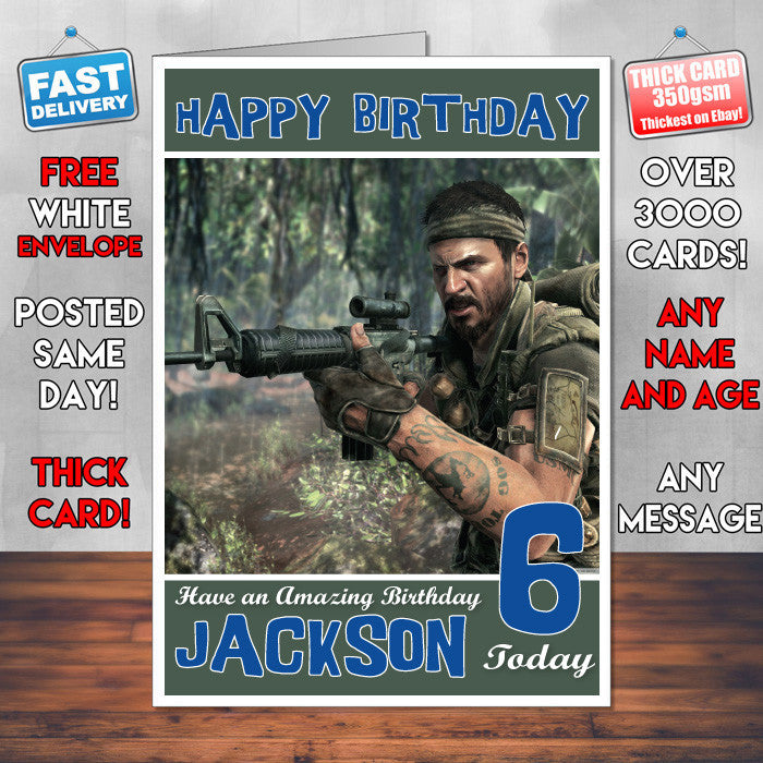 Personalised Kids Cod Black Ops Game Inspired Style Birthday Card (SA)
